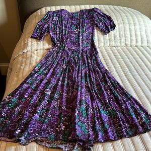 Tall MIDI Purple Floral Dress with Shoulder Shirring